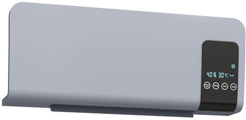 HOMCOM Calefactor Eléctrico Bajo Consumo, 1000/2000W, Calefactor de Baño de Pared con Oscilación, PTC, Pantalla LED, Protección contra Sobrecalentamiento, Temporizador, Mando, para 15-20m² Gris