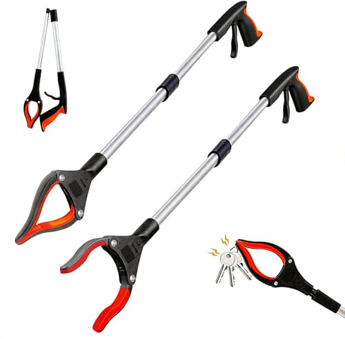 Forbabe 2 pinze da 83 cm per anziani con braccio magnetico e testa girevole a 360° telescopica pieghevole, pinza per la spazzatura (arancione)
