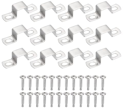 sourcing map 12Pcs U Shape Square Tube Clamp, 10x10mm U Shaped Bracket 304 Stainless Steel Square Strap Clamp with Phillips Head Self Drilling Screws for Pipes Door Closed Bar Holder Railings