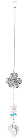 Lurrose Kristall Windspiel mit Hundepfote, Herz Suncatcher Sonnenfänger für Garten & Balkon, Regenbogenprisma Fensterdeko, Emotionales Gedenkgeschenk für Haustierbesitzer (Silber)
