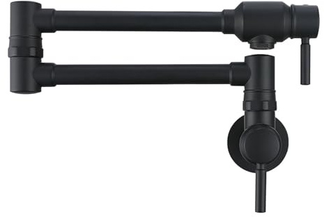 Robinet de cuisine pliant à double articulation en laiton for évier à bras pivotant, montage mural articulé, deux poignées, trou unique(Matte Black)