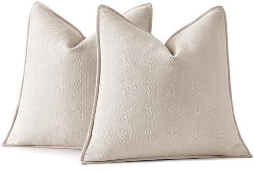 Woaboy 2er Set Kissenbezug 40x40cm Beige Chenille Sofakissen kissenbezüge