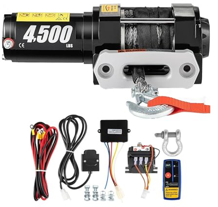 Electric Hoists Winch Lifting Scaffold 4500LBS Electric Recovery Winch Truck ATV 12V Wireless Remote Control Synthetic Rope Winches