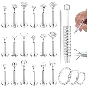 Chriscoco 16G Piercing Ohr Chirurgenstahl Helix Piercings Gold Creolen Silber Ohrringe Set für Damen Lippenpiercing Nasenpiercing Ohrpiercing Medusa Conch Labret Tragus Piercing Set 6/8/10MM