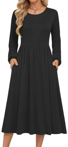 MOLERANI Summer Dresses for Women UK Round Neck Short Sleeve Elegant Tunic Dress Classic Midi Dress with Pockets