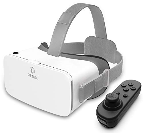 DESTEK V5 VR Headset for Phone, 110°FOV HD Anti-Blue Lenses Eye Protection Virtual Reality Headset with Bluetooth Controller, Educational VR Glasses for iPhone Samsung Android(White)