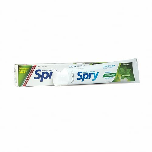 Spry Natürliche Xylitol Zahnpasta 141 g – Mit Fluorid, Sanfte Zahnaufhellung, Frischer Atem & Feuchtigkeitsspendende Mundpflege, Grüne Minze Spearmint (Pack of 1)