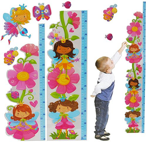 alles-meine.de GmbH Wandsticker: XL - 3-D Meßlatte - Blumen & Feen - Elfen/Schmetterlinge - Wandtattoo - selbstklebend mit 5 extra - Stickern - Tier Meßleiste - Mädchen - M..