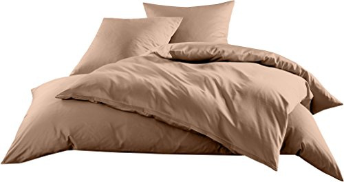 Bettwaesche-mit-Stil Mako-Satin Baumwollsatin Bettwäsche Uni einfarbig zum Kombinieren (Bettbezug 240 cm x 220 cm, Hellbraun)