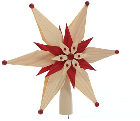 Rudolphs Schatzkiste Baumschmuck Christbaumspitze EL Beleuchtet doppelt aus Kiefernblätter Mittig Stern Rot (Beidseitig) BxHxT=25x25x7cm NEU Weihnachten Christbaum Baum Spitze Holzschmuck Holz