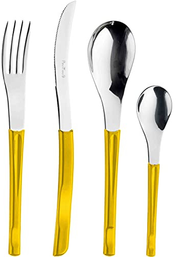 Pintinox Set da 24 Posate Serie Movie in Acciaio Inox Nichel Free, con Manico Colore: Giallo, con Scatola Regalo