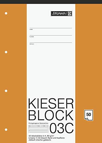 Brunnen 1042923 KIESER-Block Lineatur 3C (A4, 50 Blatt, Blanko, 80g/m², Klasse 3) - 2er Pack