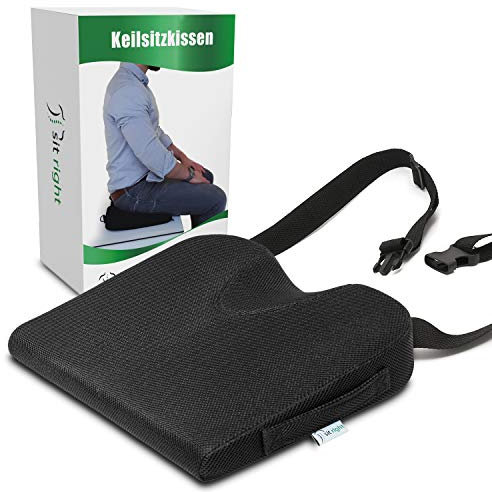 sit right Keilkissen Stuhl – Ergonomisches Sitzkissen Bürostuhl – Sitzkeil unterstützt gesunde Sitzhaltung & entlastet Steißbein – Sitzerhöhung Erwachsene Auto – rutschfest & Formstabil [Hart]