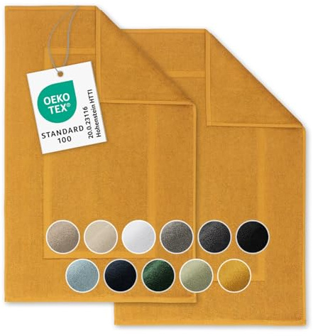Blumtal 2er Set Premium Frottier Badematte - Badeteppich Oeko-TEX® Zertifiziert, waschbarer Badvorleger 50x80cm, saugstark & weich, Spicy Mustard - gelb