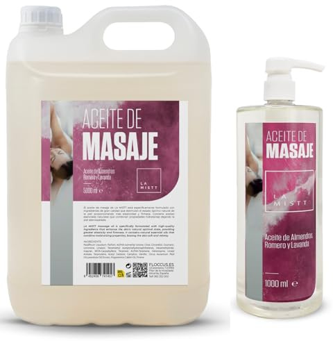 Aceite de Masaje con Almendras Dulces, Romero y Lavanda 5 Litros + 1 Litro | Aceite para Masajes profesionales Fórmula Mejorada | Aceite corporal | Para Todo Tipo de Piel