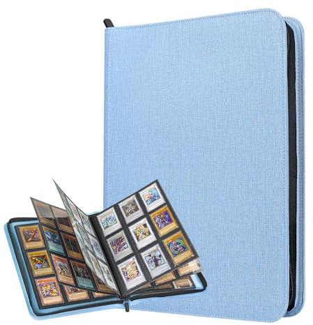Lictin Raccoglitore Carte Maniche in Pelle 504 Tasche-Album Carte Collezionabili,Album impermeabile e antiscivolo con 504 tasche per carte da gioco-28 pagina raccolta carta libro con cerniera (Blu)