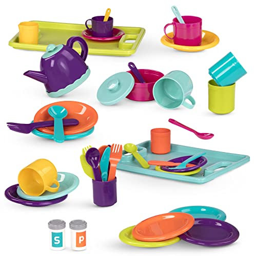 Battat - Set da gioco per la cena - 45 pezzi Tea Party & Supper Playset - Giocattoli da cucina per finta - Teiera, piatti, posate, Set da cena e Tea Party, 3 anni+
