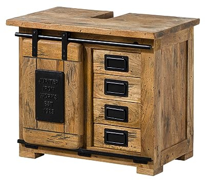 MASSIVMOEBEL24.DE Waschbeckenunterschrank Mango Natur lackiert Railway #182 | 70x40x60 (BxTxH) 27 kg Industrial montiert vollmassiv