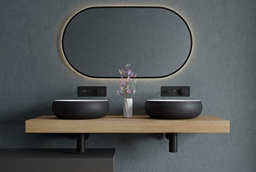 BERNSTEIN® Handwaschbecken NT8559 Ø40cm Aufsatzwaschbecken WaschtischWaschschale aus Mineralguss, Gäste-Waschbecken in Schwarz/Weiß Matt, Mit Ablaufgarnitur, mit zusätzl. Blende in Schwarz