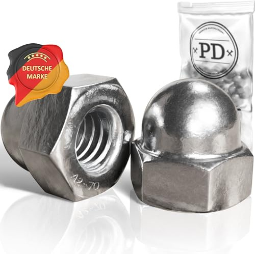 PD® Hutmuttern M4 Edelstahl A2 V2A - Kappenmuttern DIN 1587 | 10 Stück | Schutzkappen Muttern in hoher Form | für Schrauben, Gewindestangen & Gewindebolzen | Rostfreier Edelstahl, Auch für Außen
