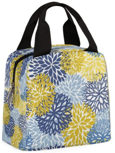 Bolsa de almuerzo con aislamiento de crisantemo de flores amarillas, reutilizable, lonchera para mujeres, hombres, niñas, niños, escuela, picnic, trabajo, viajes