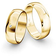 JC Trauringe Gelbgold 333 Paarpreis Eheringe Gold | Verlobungsringe Gold breit 6,0 mm I Partnerringe mit Gravur in edler Schatulle I 2 Hochzeitsringe Herrenring & Damenring mit Stein