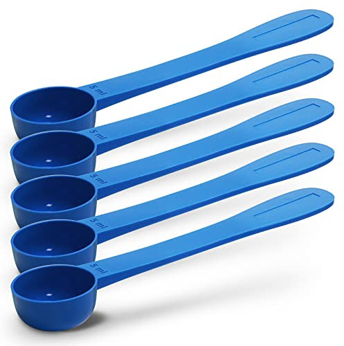 5pc Kit, RE-GEN 5ml Reusable Long Handle Plastic Measuring Spoon Scoops Dosing Spoons | Ideal for Liquids, Powders, Granules, Home, Kitchen, Catering, Healthcare, Fitness