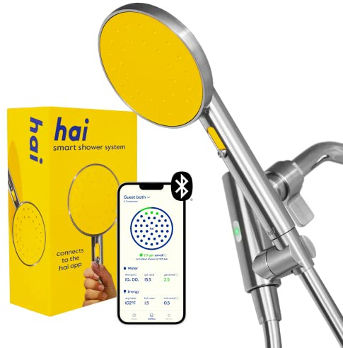 hai Smart Shower Head, Bluetooth Handheld Water Saving Showerhead with Adjustable High Pressure to Spa-Like Mist, Stainless Steel, Easy Installation, Customizable LED Lights, Citron, 2.5 GPM