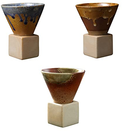 NLDGR - Juego de 3 tazas de café con forma de cono grueso con base, taza de té triangular creativa de porcelana para café, té, agua, latte, batido, yogur