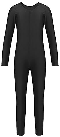 TSSOE Unisexe Enfant Justaucorps Gym Ballet Danse Salopettes Body Jumpsuit à Manche Longue Zip Maillot de Bain Combinaison Fille Garçon 5-12 Ans Noir 13-14 ans