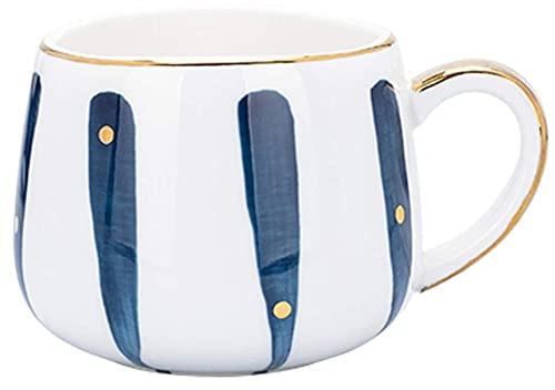 SuperglockT Kaffeetasse Keramiktasse mit Goldrand Espressotassen 320ml Teetasse Porzellan Kaffeebecher Geschenk für Frau Mann Geburtstag Valentinstag Muttertag Hochzeit (Blau-Streifen)