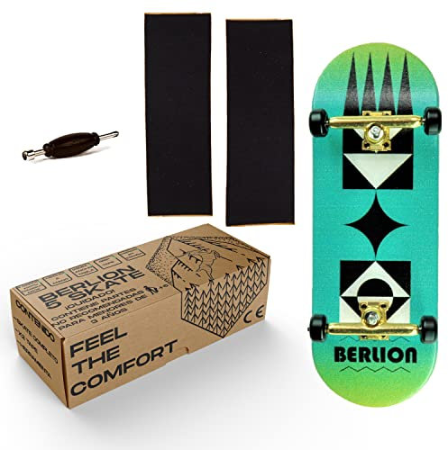 BERLION Finger Skate professionnel en bois Pro, mini skateboard Fingerboard, ponçage et roues, Finger Toys anti-stress Marque (Green)