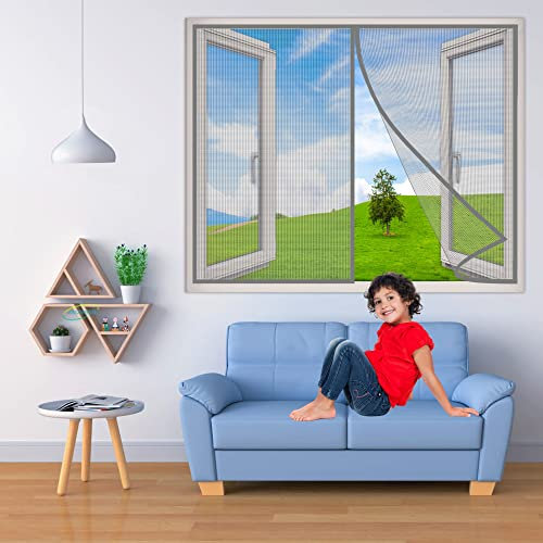 Zanzariera Magnetica, 65x155 cm Zanzariere Magnetiche Per Finestre su Misura, Chiusura Automatica- Grigio H