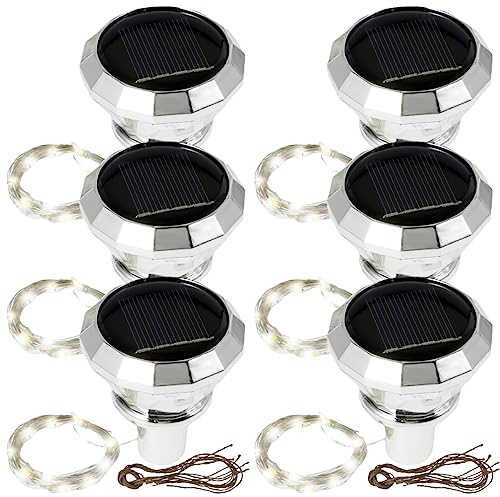 6Pcs Solar Wine Bottle Lights 2M 20LED Copper Wire Fairy String Lights IP65 Waterproof Cork Lights Flexible Wine Bottle String Lights Auto On/Off for Wedding Christmas Party Decor(White Light)