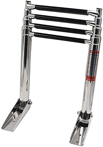 QIANMEI Badeleiter Boot Poolleiter Bootsleitern, 4-stufig, Klappbar, Abnehmbar, Herunterklappbare Einstiegsleiter for Ponton-Schwimmbecken Aus Edelstahl Mit Breitem Pedal, Tragfähigkeit 150 Kg