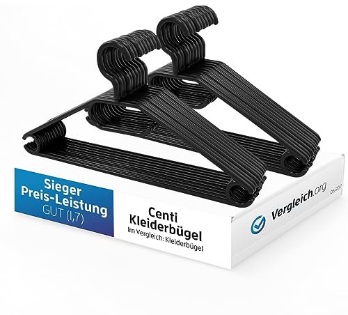 Kleiderbügel schwarz 20 Stück mit drehbaren Haken, Bügel schwarz, Kleiderbügel Schwarz Kunststoff, platzsparend Kleiderbügel Plastik, Made in EU, langlebig 100% Recyclingmaterial