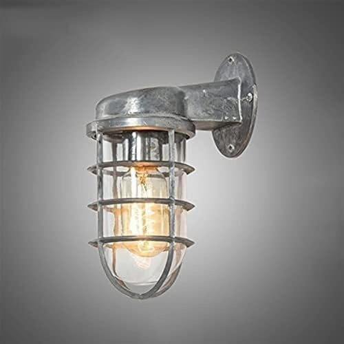 TCHAU Lámpara de fábrica Diseño original Aplique náutico al aire libre Lámpara de pared impermeable Linterna Jaula de metal industrial Mamparo Lámparas de pared Luces de porche exterior E27 Patio Bar