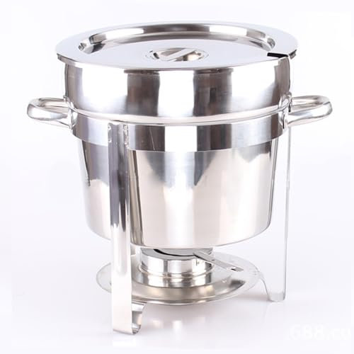 Soup Chafer, Stainless Steel Round Soup Warmer Commercial Soup Pot Chafing Dish Buffet Servers with Pot Lid and Fuel Holder for Catering, Parties, Banquets, Events,7L