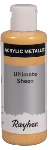 Rayher Ultimate Sheen Acrylfarbe, gold, metallic, Flasche 80 ml, ultimativ strahlende Metallic-Acrylfarbe, gute Deckkraft, lichtecht, super streichfähig, wasserfest, 35068616