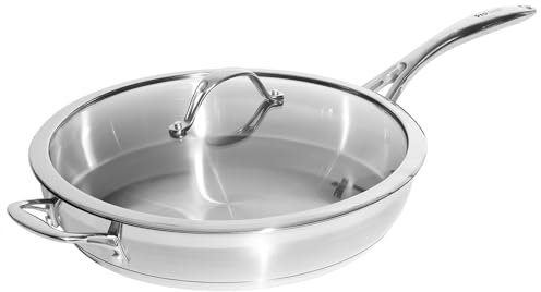 ProCook Professional Stainless Steel Frying Pan with Lid Uncoated Induction & Oven Safe Pans Heavy Duty Cooking Pots - 30cm