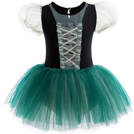 Lito Angels Vestido Tutú Medieval para Niñas, Verde, 2-8 Años | Corsé cruzado, Mangas abullonadas, Falda tutú verde de 4 capas, Estilo medieval, Carnaval, Halloween