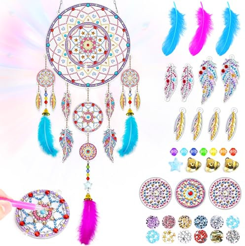 Craft Kits for Kids Age 6 8 10, Girls Birthday Present 5 7 9 11 Year Old Girl Gift Diamond Painting Art Kit Dreamcatcher Arts and Crafts for Kids Toys for 6-8-9-12 Girls Mosaic Sun Catchers Wind Chime