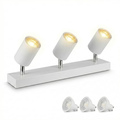 LED GU10 Deckenleuchte 3 Flammig,Deckenstrahler und Wandstrahler Schwenkbar 350°,Spotlight Deckenlampe für Wohnzimmer Schlafzimmer Küche,Weißer Streifentyp(Enthält 3 x 5W Warmweiß GU10 Glühbirnen)