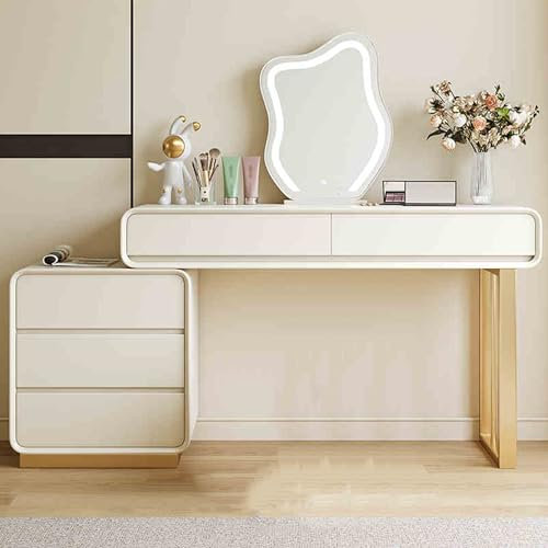 Ernqi Schminktisch Mit Spiegel Und Beleuchtung, Stuhl, Schublade Aus Weichem Samt, Leise Gleitschiene, Links Und Rechts Austauschbar, Ausziehbarer Lagerschrank, Fürs Schlafzimmer (White,B_31.5IN)