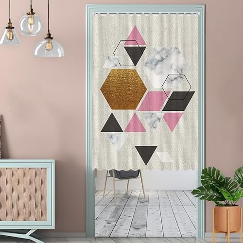 Türvorhang Dreieckiges Rosa Sechseck Küchenvorhänge Polyester Raumteiler Vorhang Waschbar Vorhänge Kurz Küchenvorhang Langlebig Fliegenvorhang Terrassentür tür Vorhang Verdickung Vorhang Tür 80x200cm