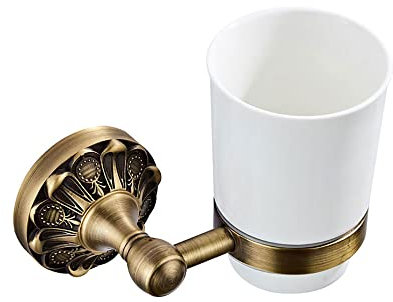Portabicchieri con tazza in porcellana, portabicchieri singolo for collutorio, portabicchieri in ceramica for portabicchieri for spazzolino da denti vintage in rame antico montato a parete for il bagn