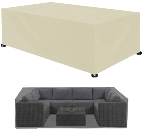 XUEQXUE Bache de Protection Exterieur 80 x 140 x 80 cm Imperméable, Résistance Au Vent, Anti-UV, Indéchirable, Mobilier Housse de Table de Jardin pour Tables,Chaise,Canapé, Beige