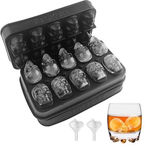 Dyaucwpo 2 Pièces Moule À Glaçons Crâne en Silicone Avec Entonnoir, Skull Bacs à Glaçons avec Couvercle, Moules à Chocolat Tête de Mort, Moule à Glaçons Tête de Mort Sans BPA, Bac à Glaçons Crâne