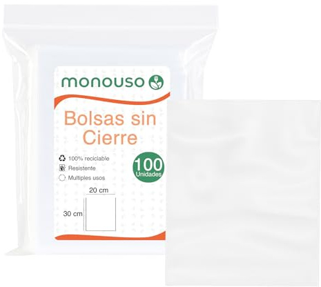 Monouso | 100 Bolsa Polietileno Sin Cierre 20×30 cm G-100 | Transparente LDPE Alta Flexibilidad | Ideal para Alimentación y Pequeños Productos