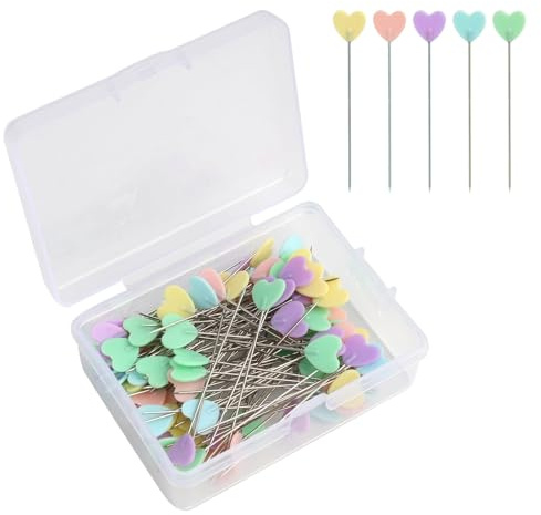 Set med 200 professionella synålar, 5,5 cm, färgglada hjärtformade huvuden - DIY-tillbehör, quiltning och dekoration - flerfärgade nålar med stift